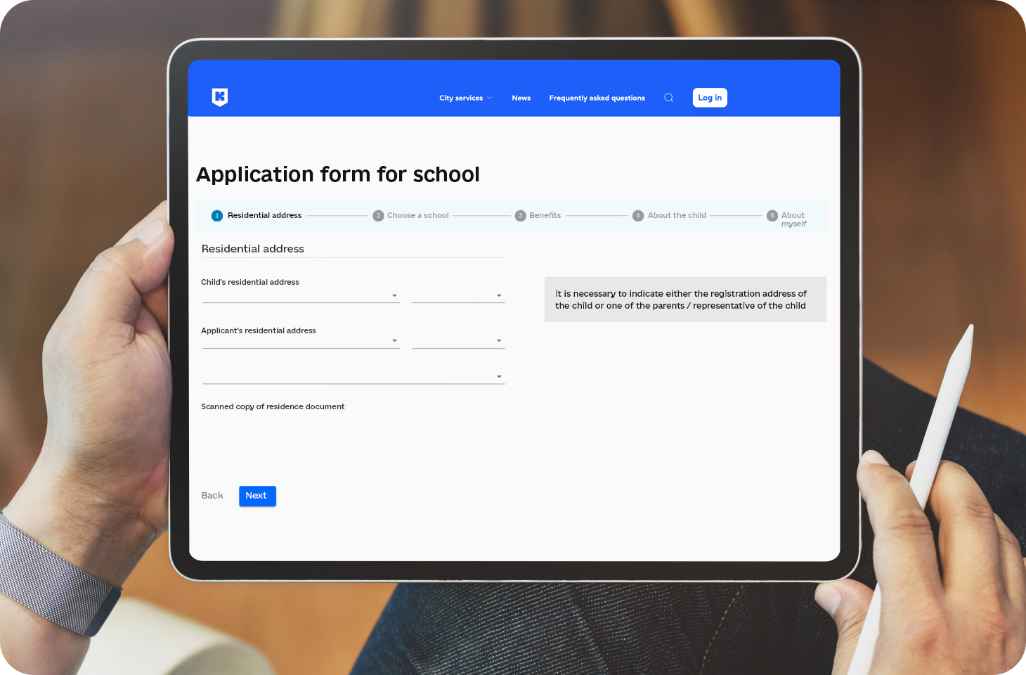 Application form for school enrolment.