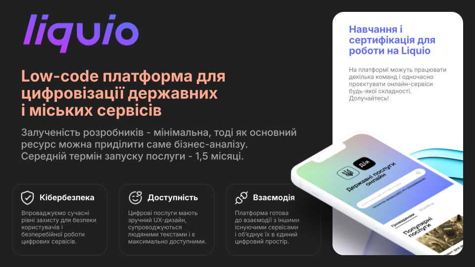 Liquio — low-code платформа Kitsoft для цифровізації публічних послуг.