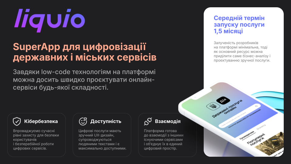 Liquio — low-code платформа Kitsoft для цифровізації публічних послуг.