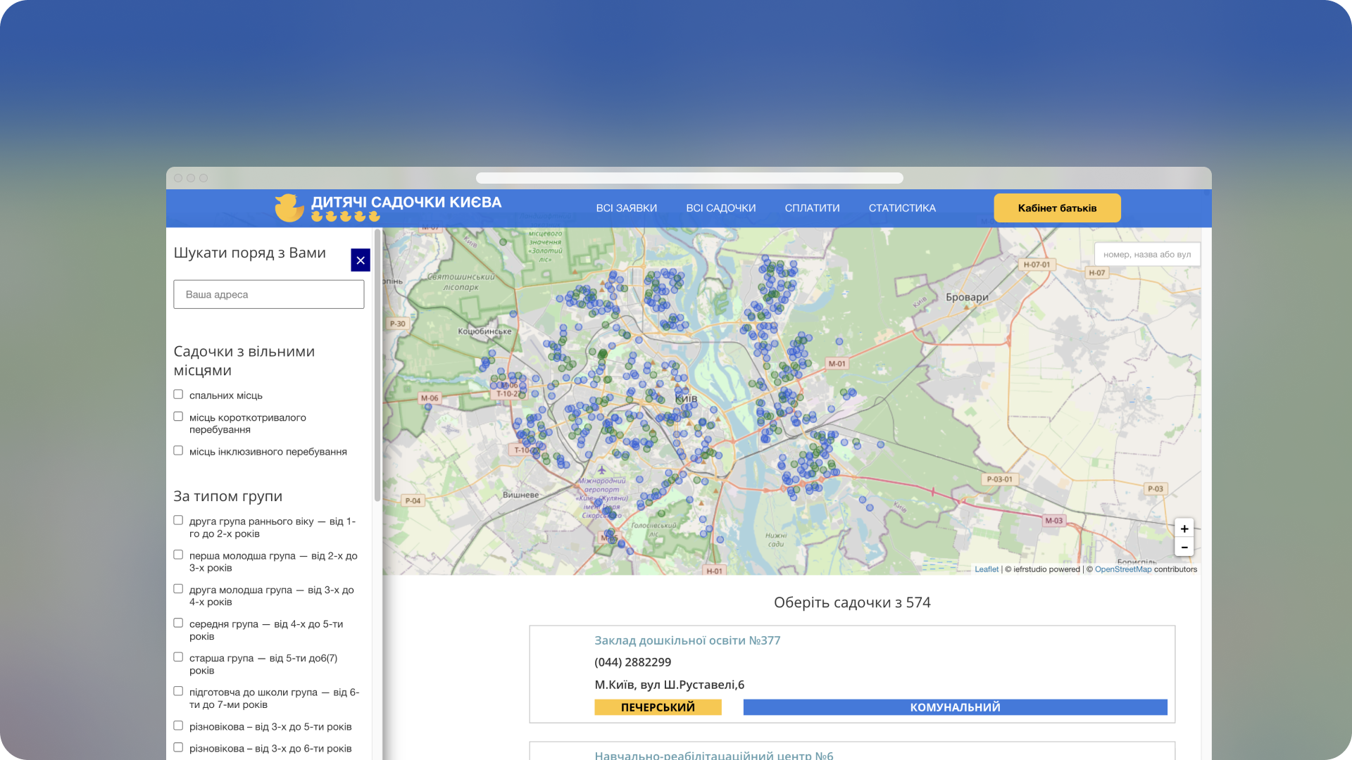Map of kindergartens in the city.  